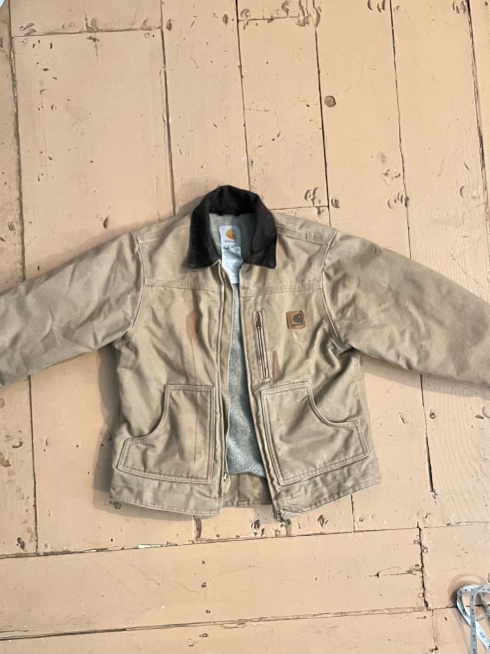Kids Carhartt Tan Detroit Jacket with brown Collar